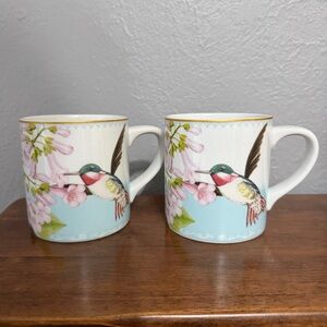 Williams Sonoma spring garden mugs hummingbird flower butterfly